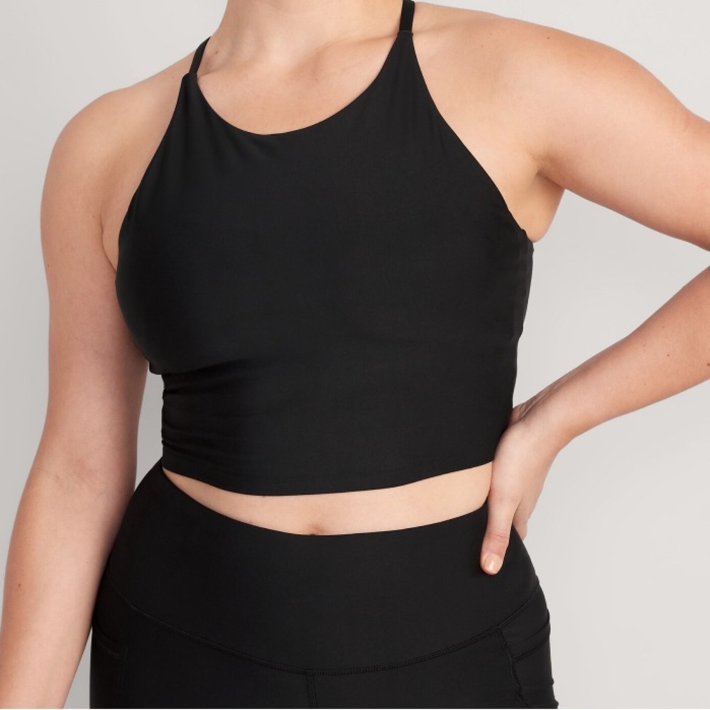 NWT Old Navy PowerSoft Light Support Longline Black Sports Bra